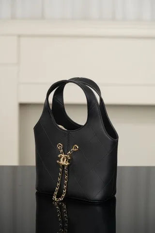 CHANEL 26S Baskets Hobo Bag Black Gold Small