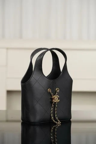 CHANEL 26S Baskets Hobo Bag Black Gold Small