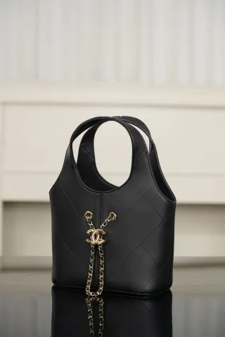 CHANEL 26S Baskets Hobo Bag Black Gold Small
