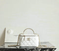 Chanel 26S Cross-Chain Cosmetic Handbag Leather White R-865