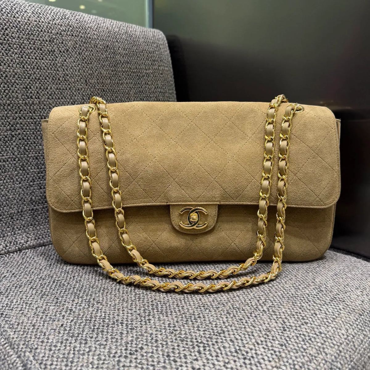 Chanel 26S Maxi Flap Suede Shoulder Bag