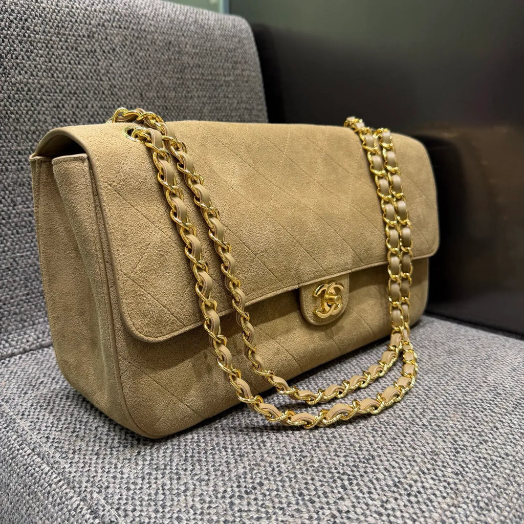 Chanel 26S Maxi Flap Suede Shoulder Bag