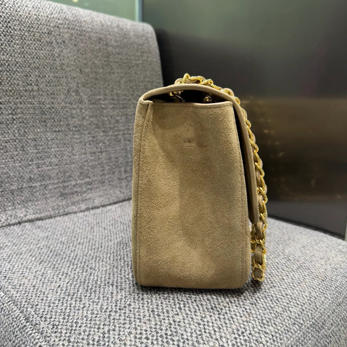 Chanel 26S Maxi Flap Suede Shoulder Bag