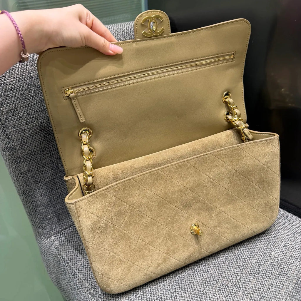 Chanel 26S Maxi Flap Suede Shoulder Bag