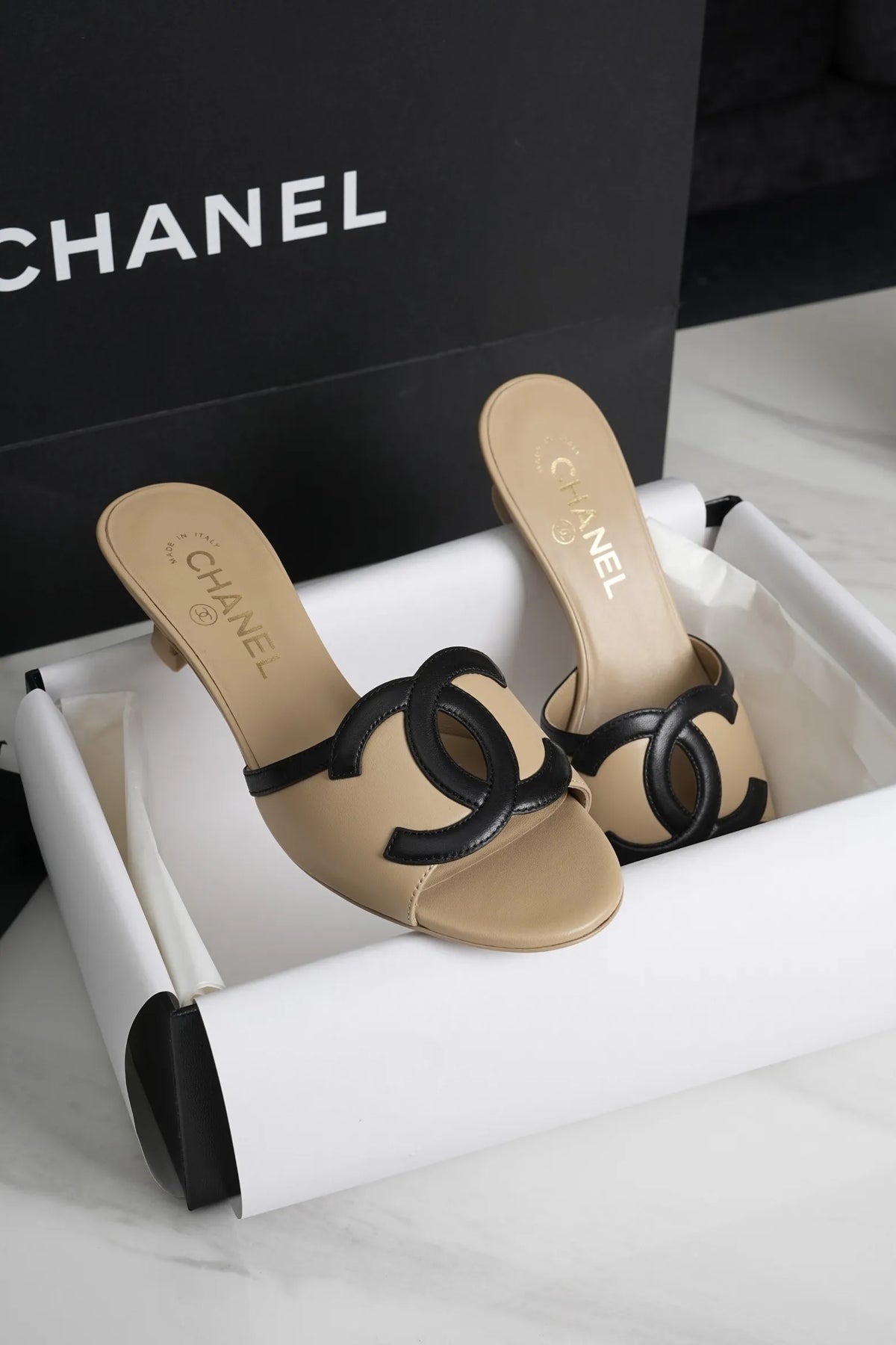 Chanel 26S Panda Apricot Kitten Heels 298594