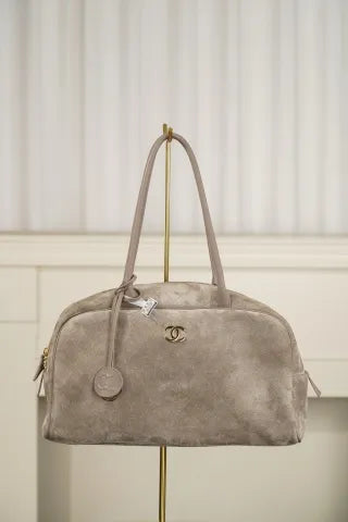 Chanel 26ss Bowling Bag Suede Grey Large
