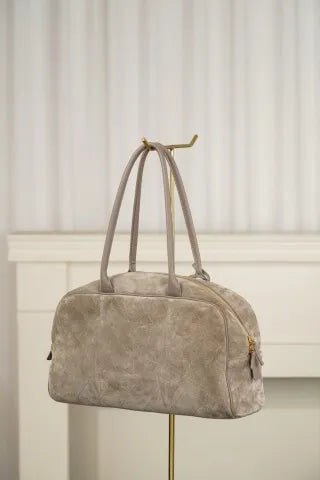 Chanel 26ss Bowling Bag Suede Grey Large