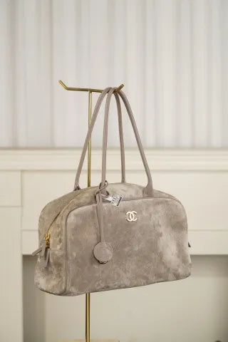Chanel 26ss Bowling Bag Suede Grey Large