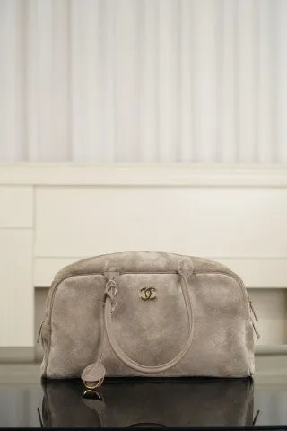 Chanel 26ss Bowling Bag Suede Grey Large