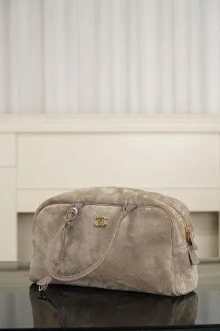 Chanel 26ss Bowling Bag Suede Grey Large