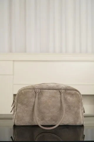 Chanel 26ss Bowling Bag Suede Grey Large