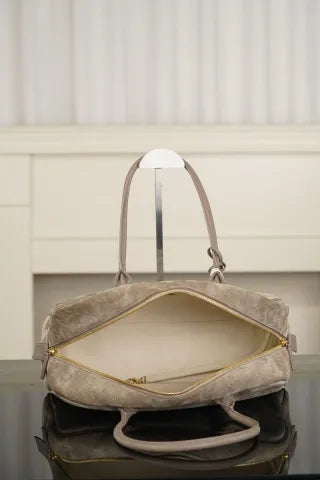Chanel 26ss Bowling Bag Suede Grey Large