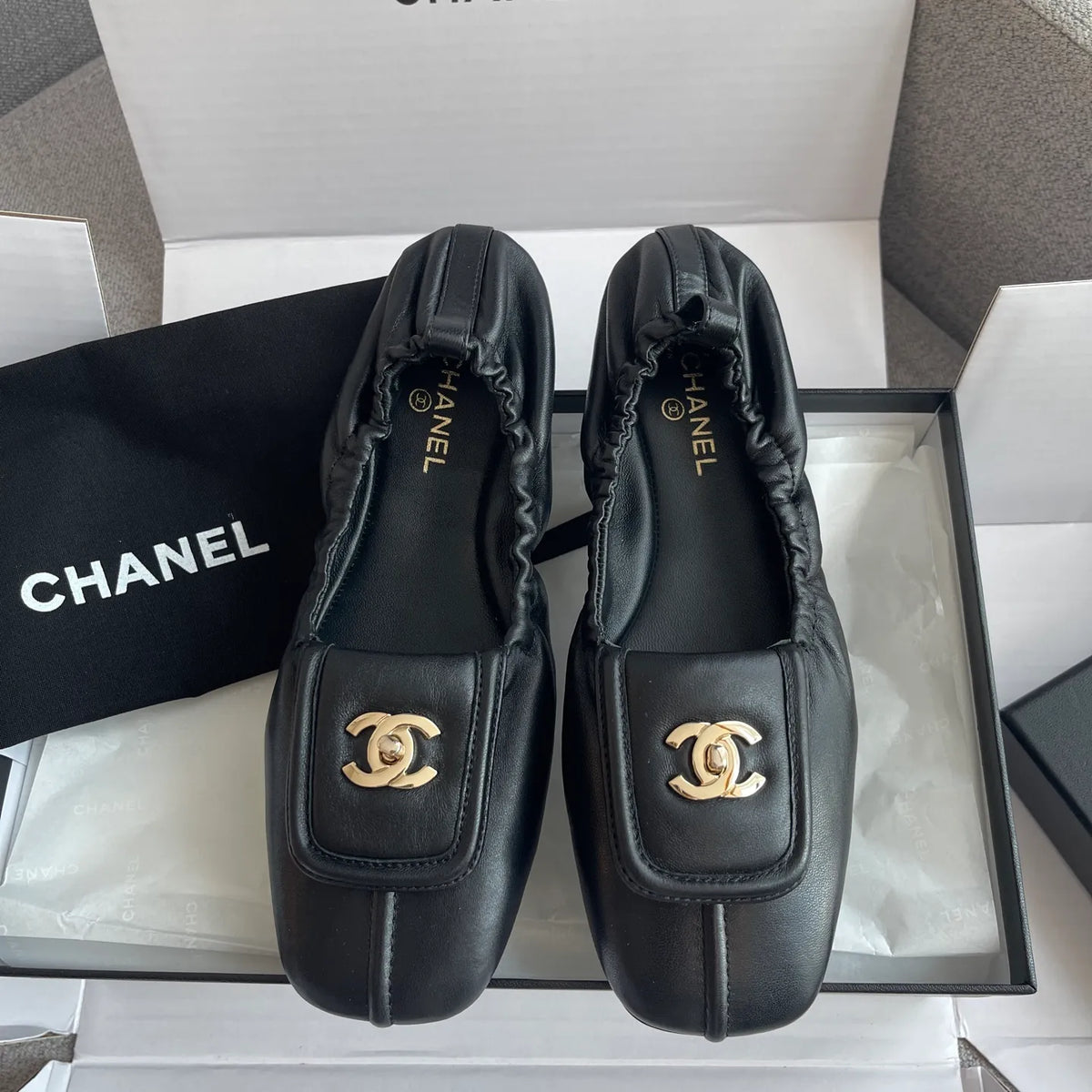Chanel 26SS Women's Pleated Leather Ballet Flats