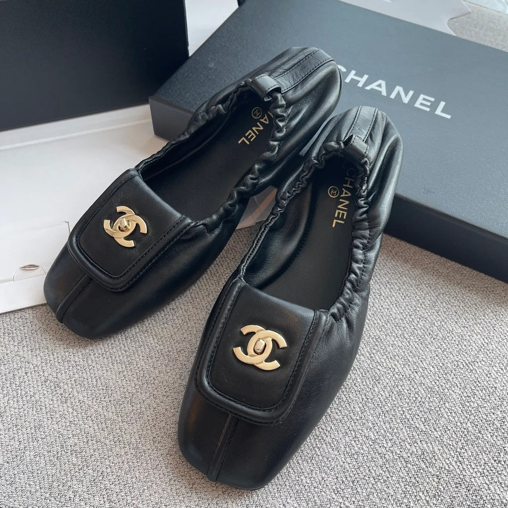 Chanel 26SS Women's Pleated Leather Ballet Flats