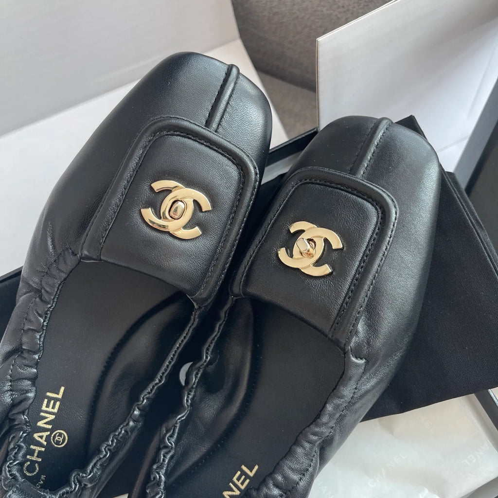 Chanel 26SS Women's Pleated Leather Ballet Flats