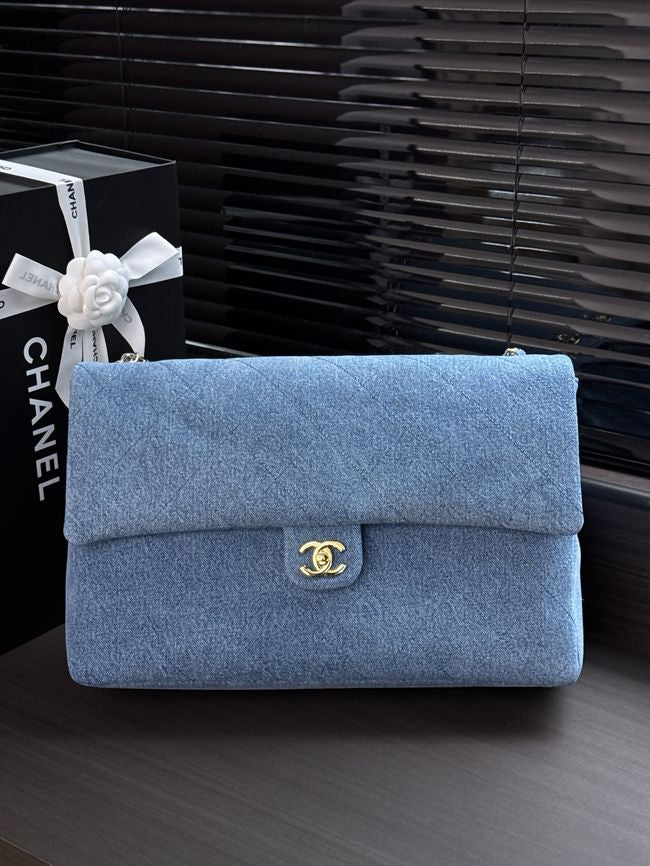 CHANEL AS6233 Maxi Flap Shoulder Bag Denim Blue