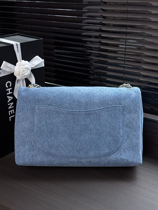 CHANEL AS6233 Maxi Flap Shoulder Bag Denim Blue