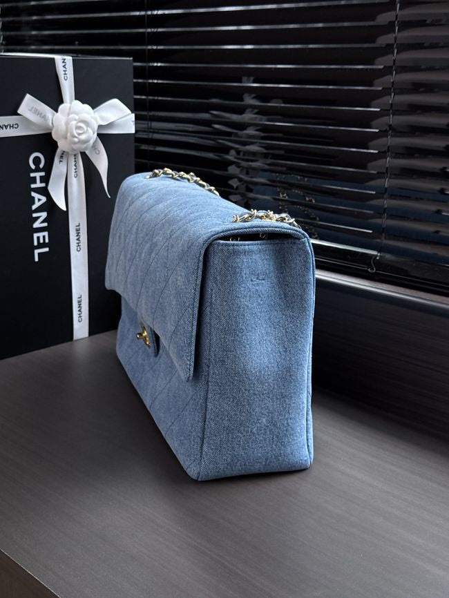 CHANEL AS6233 Maxi Flap Shoulder Bag Denim Blue