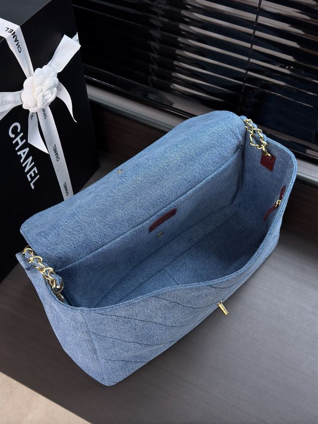 CHANEL AS6233 Maxi Flap Shoulder Bag Denim Blue