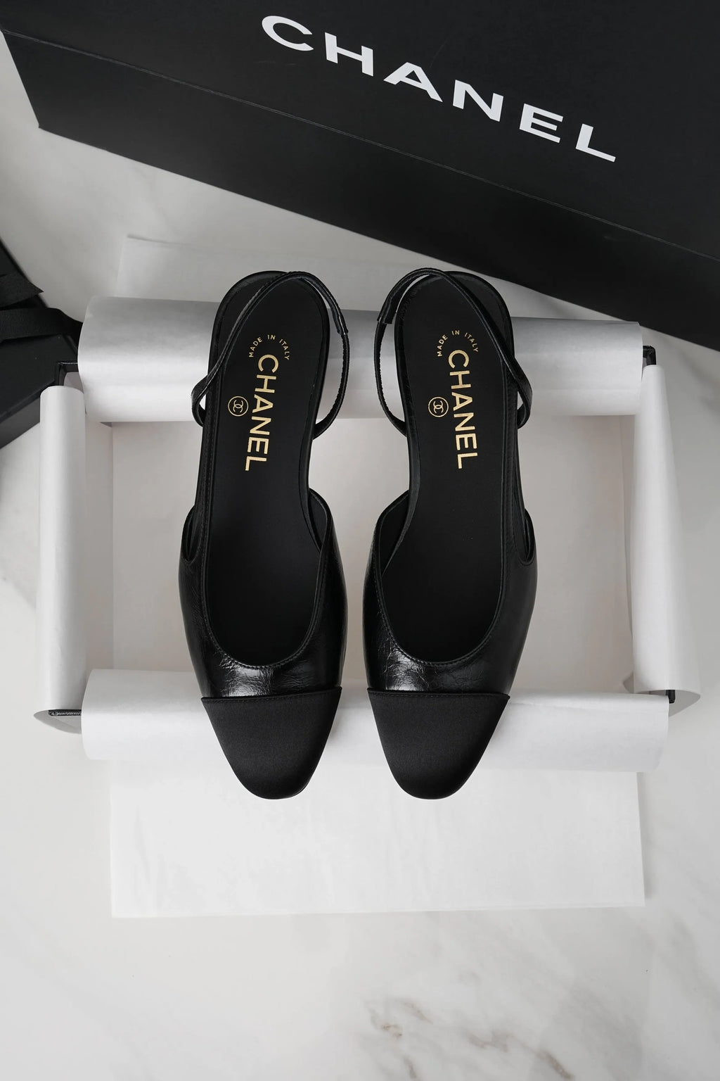 Chanel Black Crinkled Horse Leather Silk Flat Shoes 298584