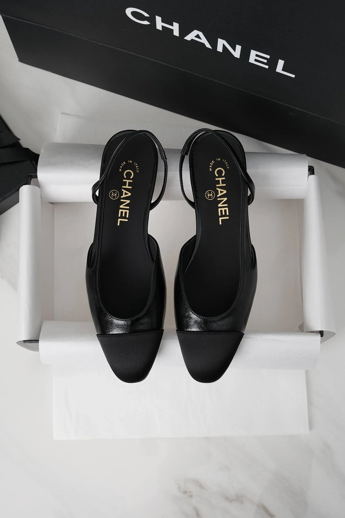 Chanel Black Crinkled Horse Leather Silk Flat Shoes 298584