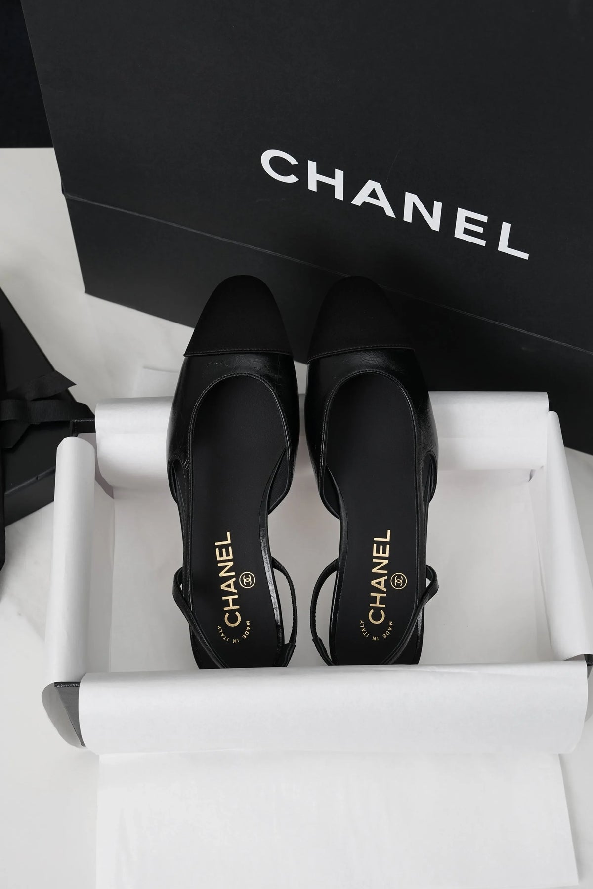 Chanel Black Crinkled Horse Leather Silk Flat Shoes 298584