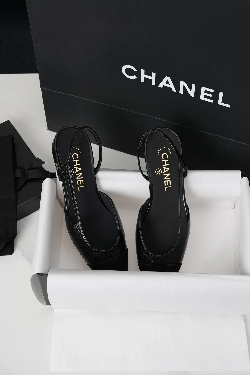Chanel Black Crinkled Horse Leather Silk Flat Shoes 298584