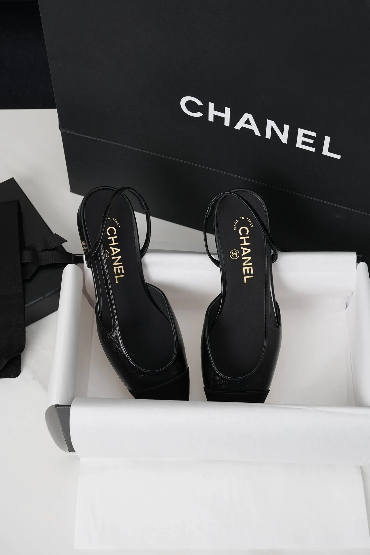 Chanel Black Crinkled Horse Leather Silk Flat Shoes 298584