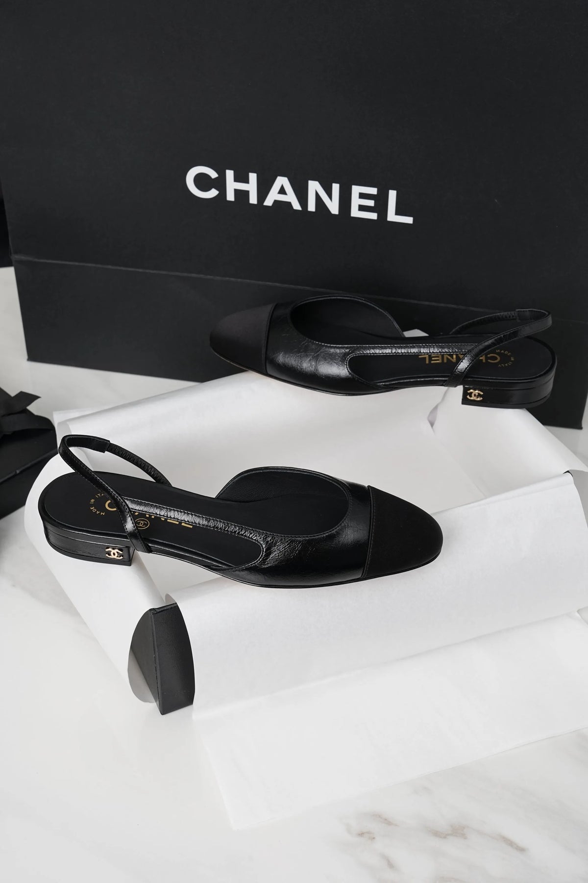 Chanel Black Crinkled Horse Leather Silk Flat Shoes 298584