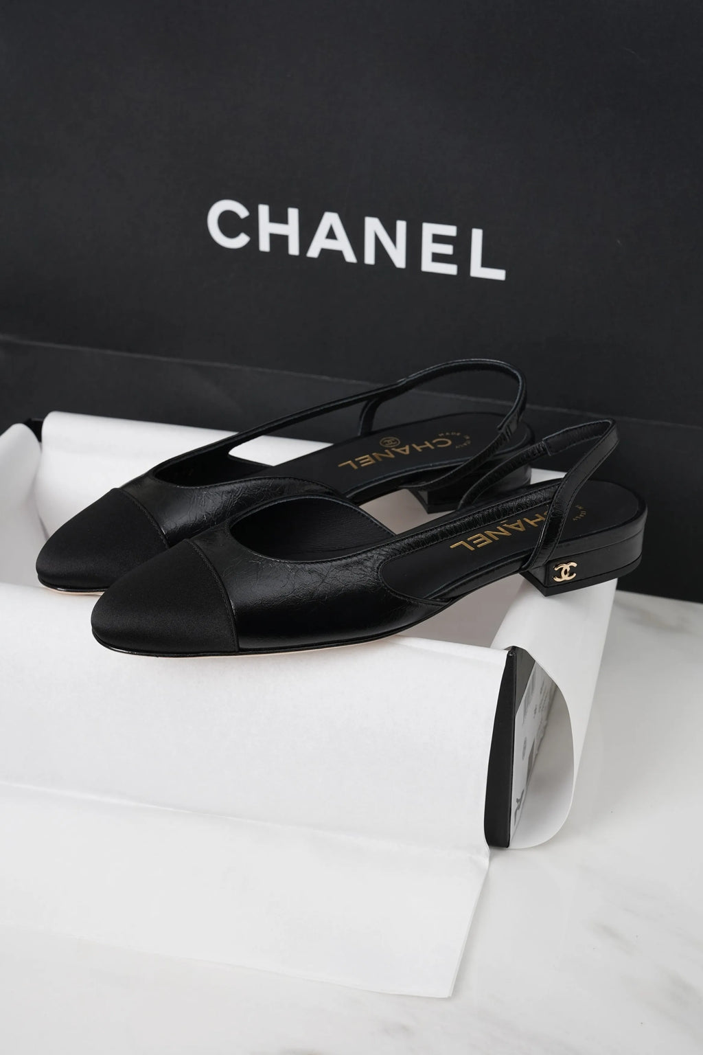 Chanel Black Crinkled Horse Leather Silk Flat Shoes 298584