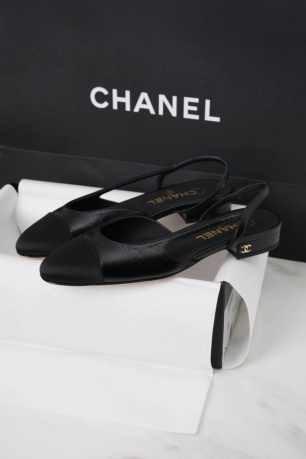 Chanel Black Crinkled Horse Leather Silk Flat Shoes 298584