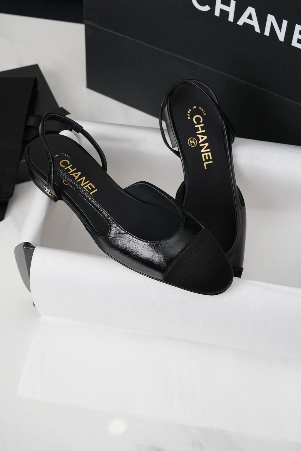 Chanel Black Crinkled Horse Leather Silk Flat Shoes 298584