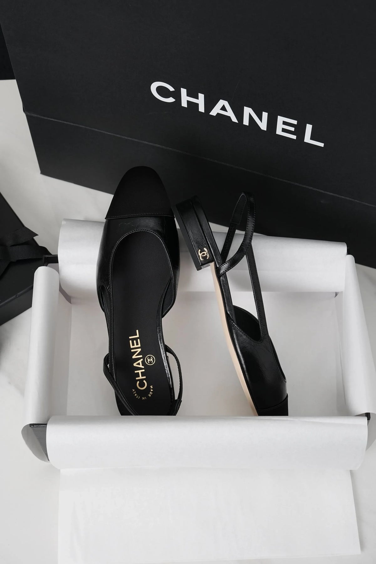 Chanel Black Crinkled Horse Leather Silk Flat Shoes 298584