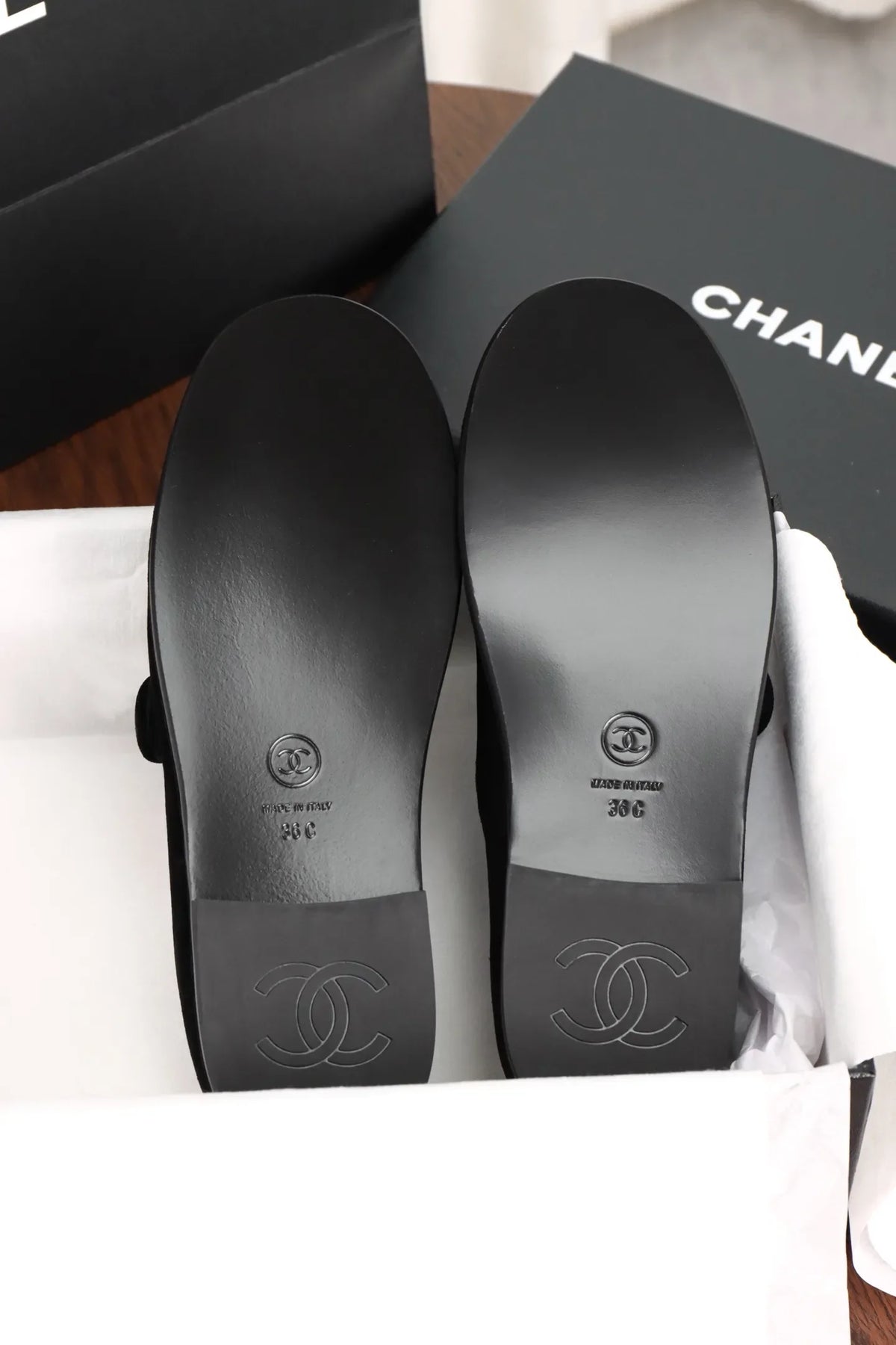 Chanel Black Mary Jane Plush Flats 858575