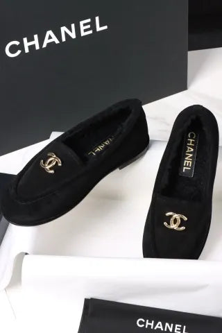 Chanel Black Plush Loafers 305030