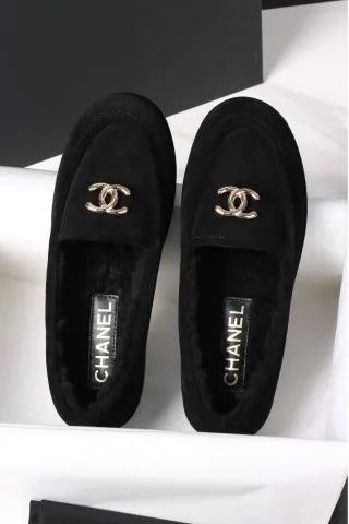 Chanel Black Plush Loafers 305030