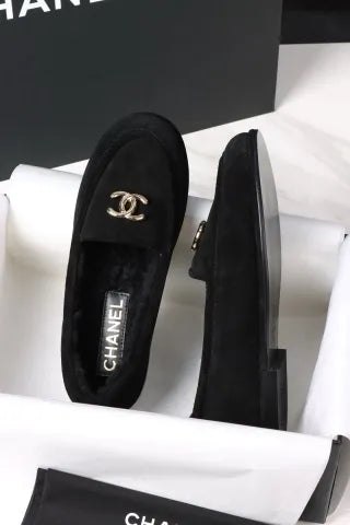 Chanel Black Plush Loafers 305030