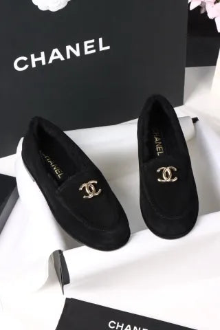 Chanel Black Plush Loafers 305030