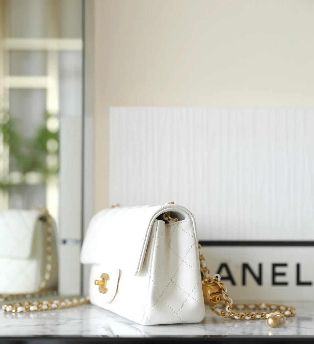 Chanel Golden Ball Flap Bag Lambskin Leather 0-866