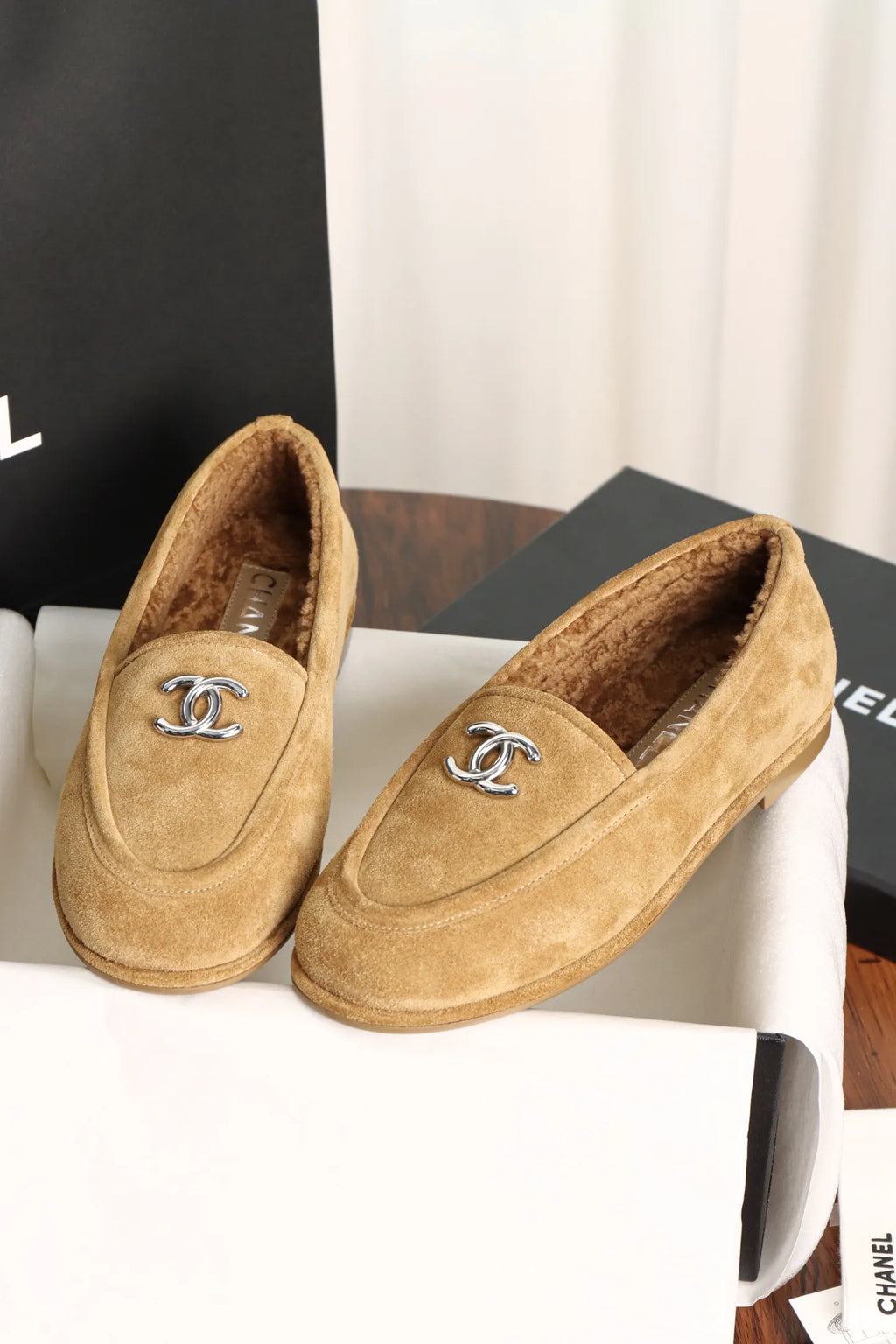 Chanel Maillard Plush Loafers 735622