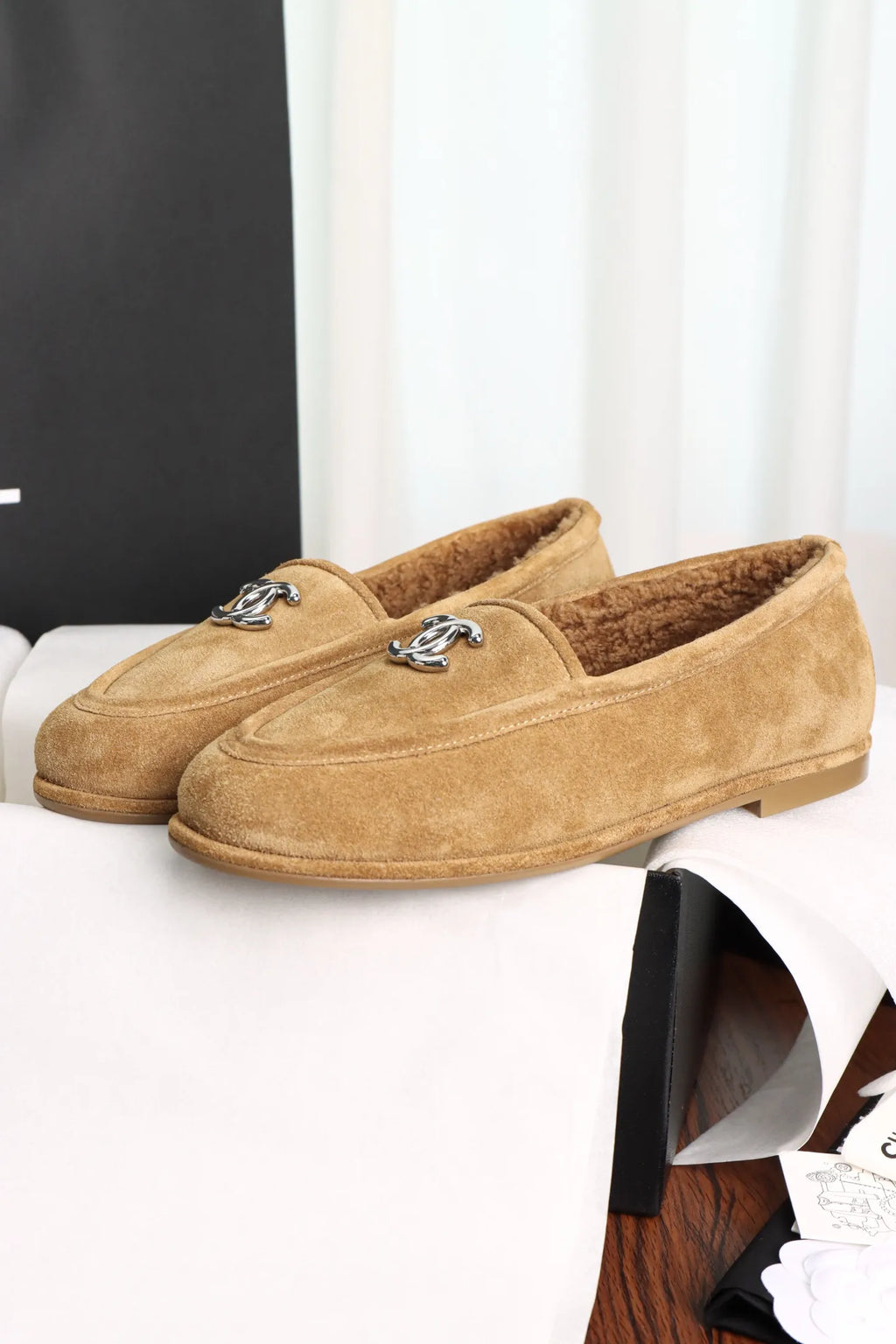 Chanel Maillard Plush Loafers 735622