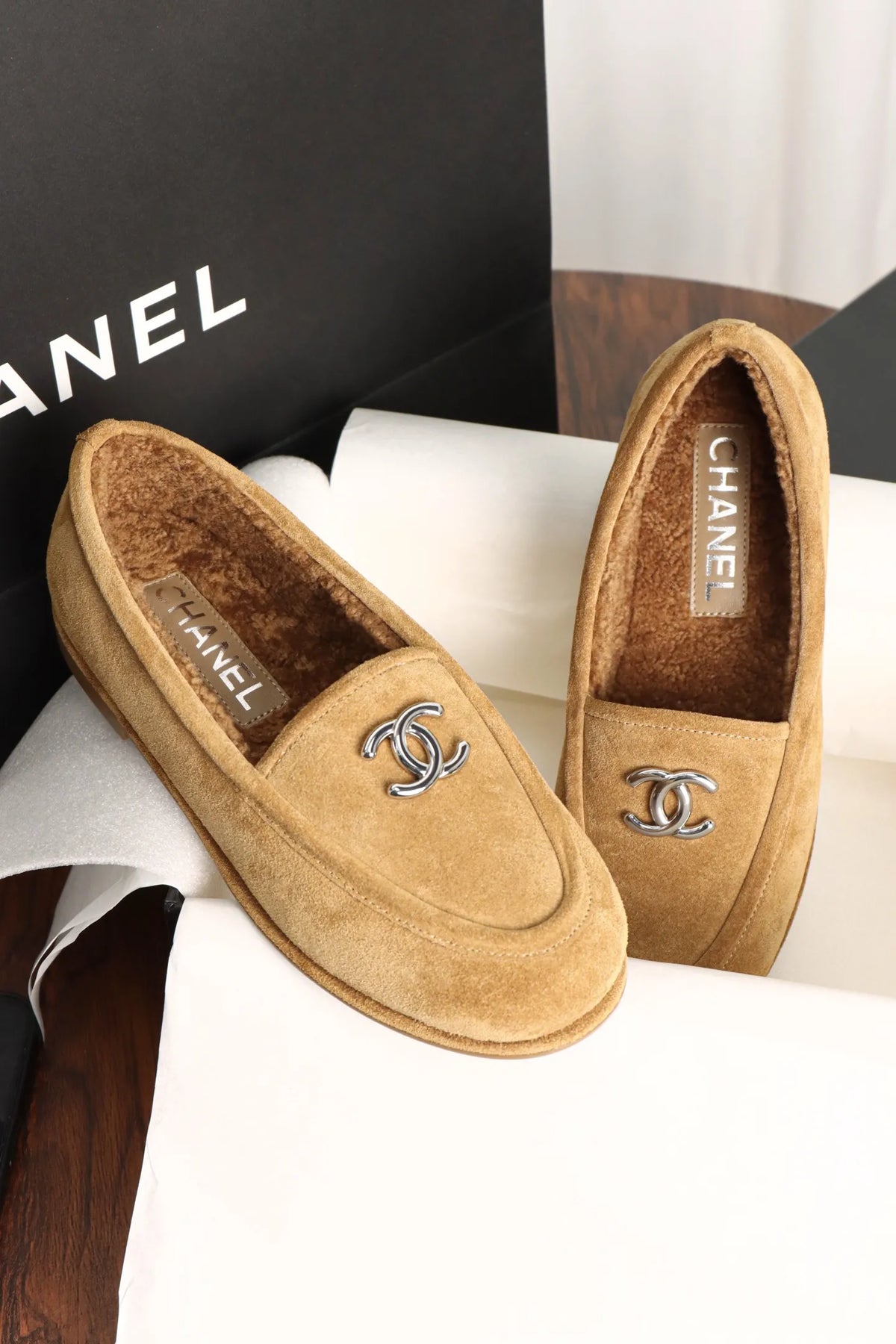 Chanel Maillard Plush Loafers 735622