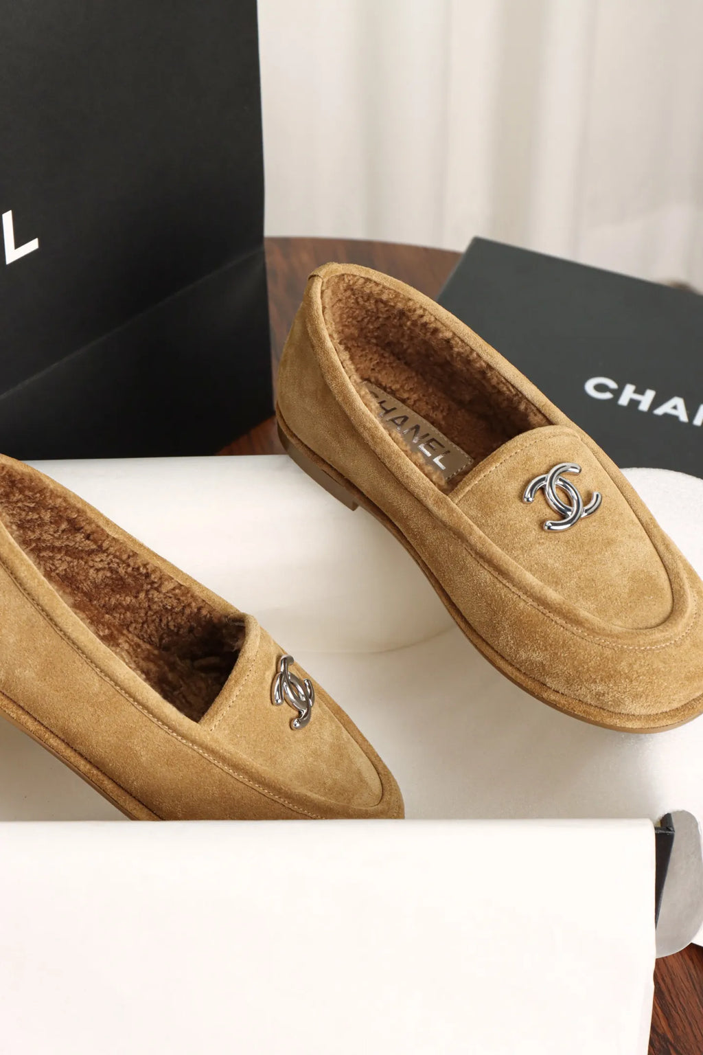 Chanel Maillard Plush Loafers 735622