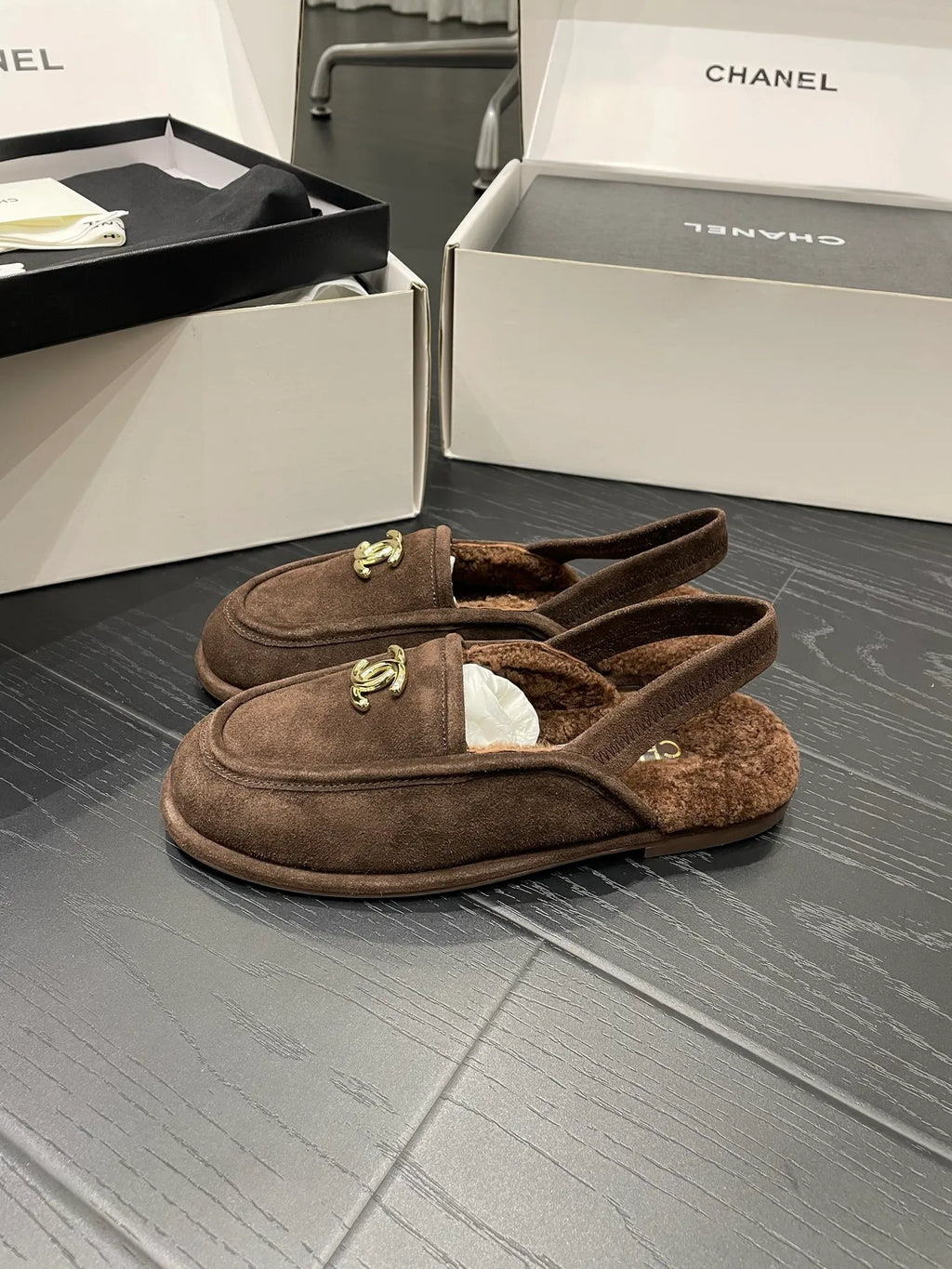 Chanel Women's 25A Teddy Loafer Mules Shearling 340625