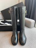 Chanel Women's 26B Double C Buckle Long Boots Calfskin Leather 329121