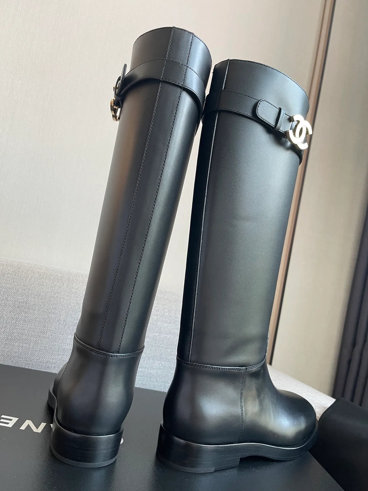 Chanel Women's 26B Double C Buckle Long Boots Calfskin Leather 329121