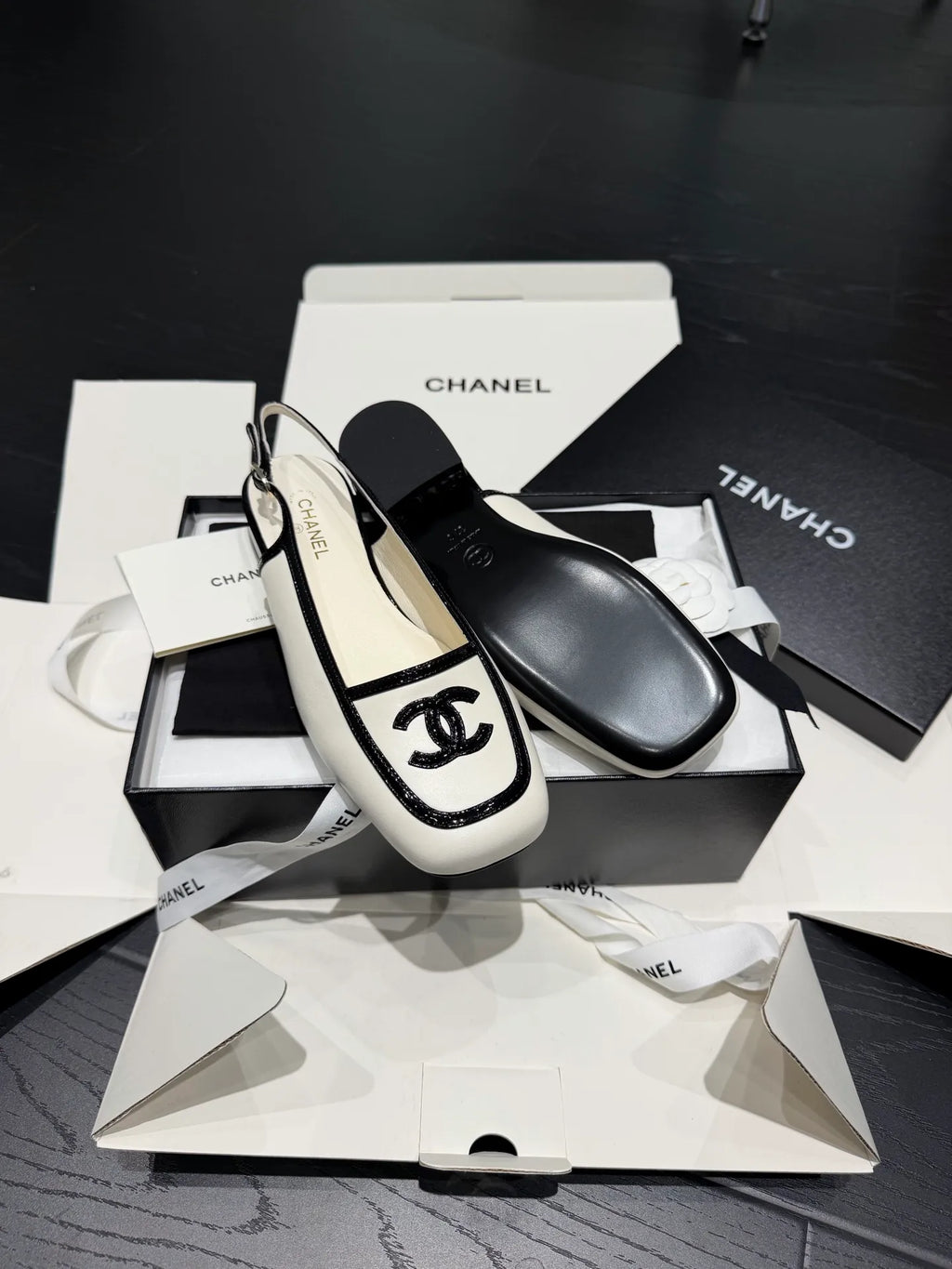 Chanel Women's 26B French Mule Sandals Sheepskin Leather 340617