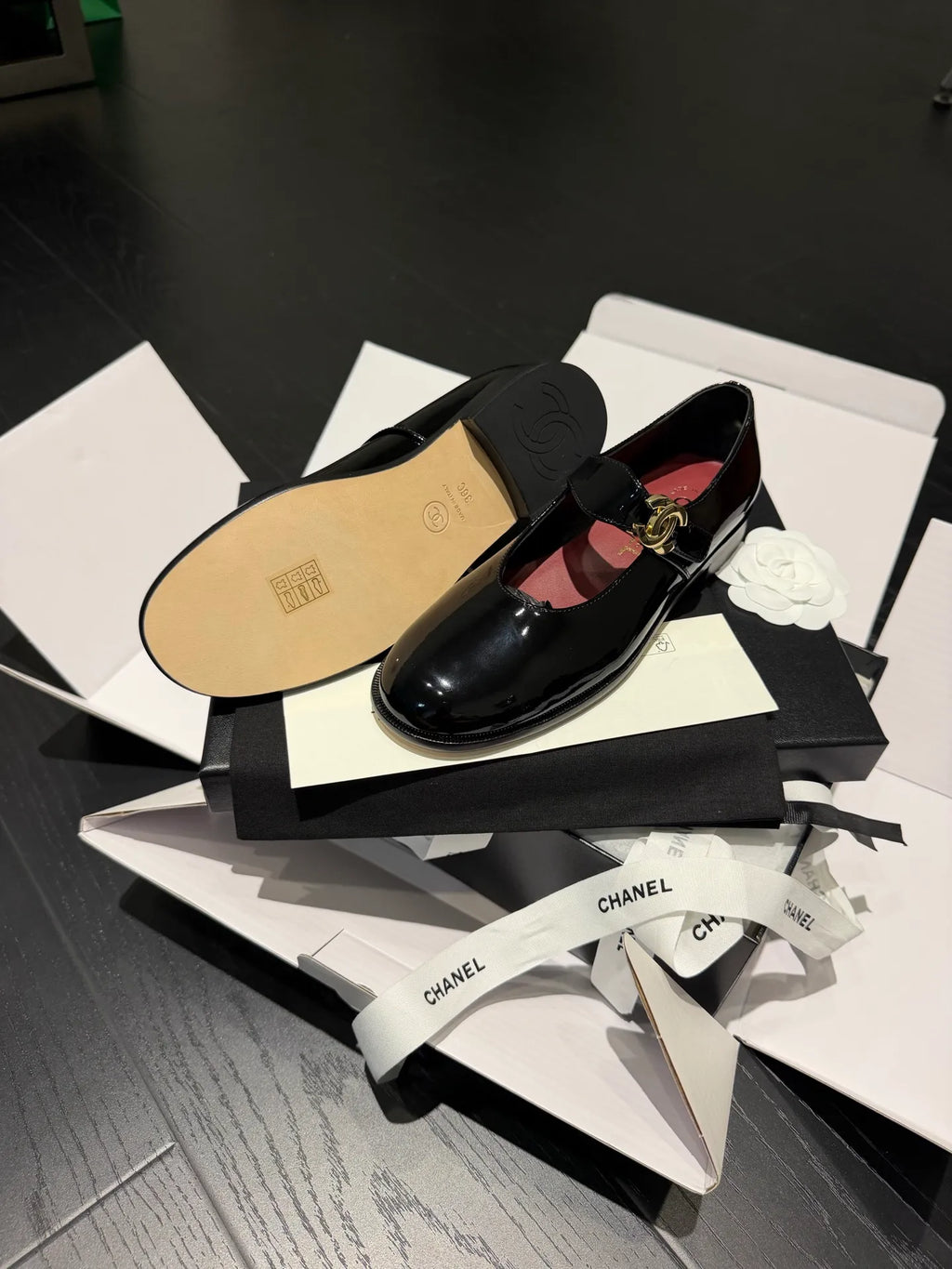Chanel Women's 26B Mary Jane Loafers Patent Leather 340606