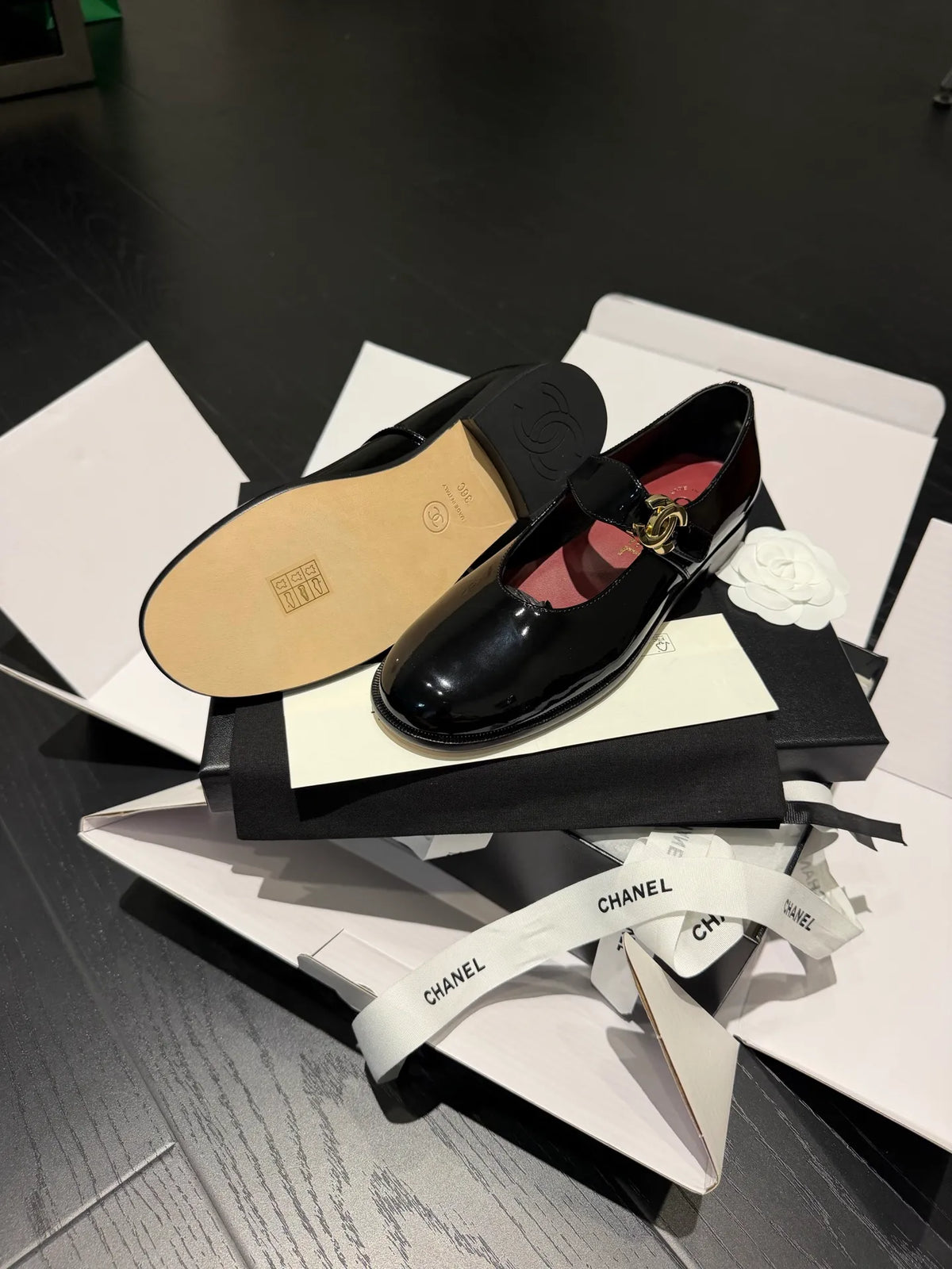 Chanel Women's 26B Mary Jane Loafers Patent Leather 340606