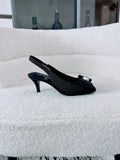 Chanel Women's Bow Slingback High Heel Sandals Sheepskin 26A